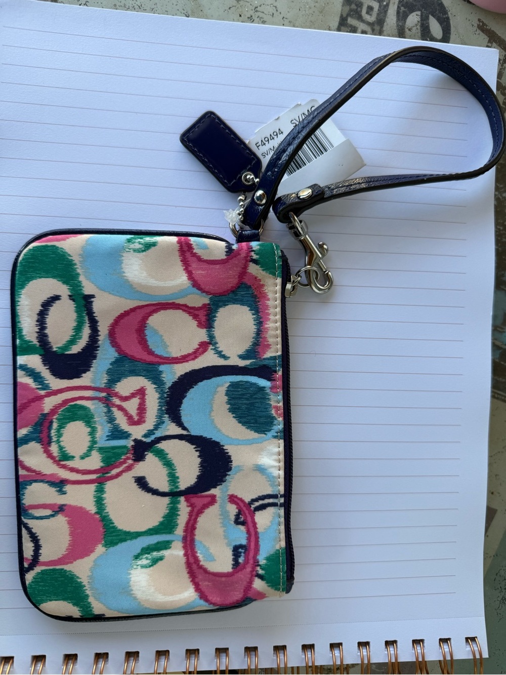 Coach Multicolor Signature Mini Wristlet - Pink, Teal, Navy, Cream